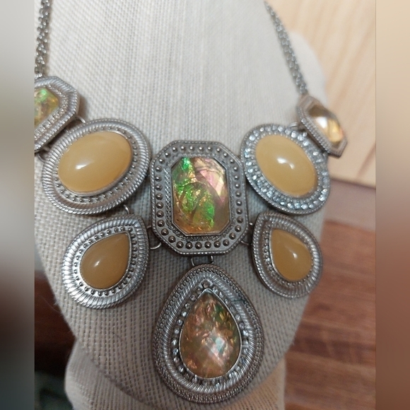 Opalescent and Butterscotch Statement Costume Necklace - Picture 2 of 7